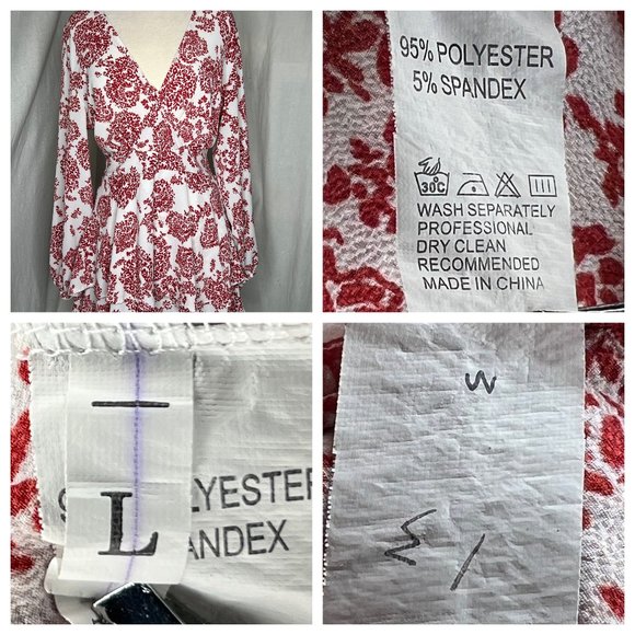 Dress Size Large Mini A Long Balloon Sleeves Runched Wrists Chiffon Long Deep V - Picture 16 of 16